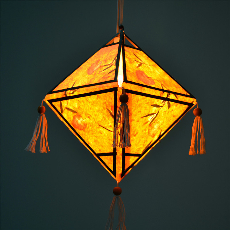 泰国花草纸灯罩钻石形状灯罩阳台卧室走廊节日装饰灯罩创意东南亚