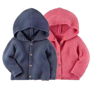 秋冬季外套长袖编织毛衣婴儿外套儿童装连帽外套欧美针织衫开扣衫