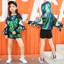 新款儿童爵士舞演出服女童亮片街舞韩版少儿嘻哈幻彩元旦演出服装