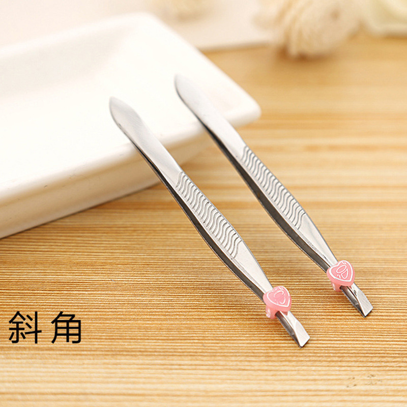 羽卒纯色t625眉夹 波浪花纹 不锈钢平口斜口镊子眉夹美妆工具批发