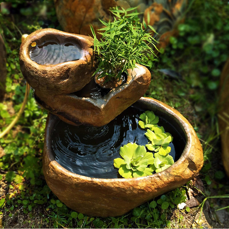 鹅卵石三层循环流水鱼缸客厅阳台造景装饰户外公园庭院养鱼池摆件