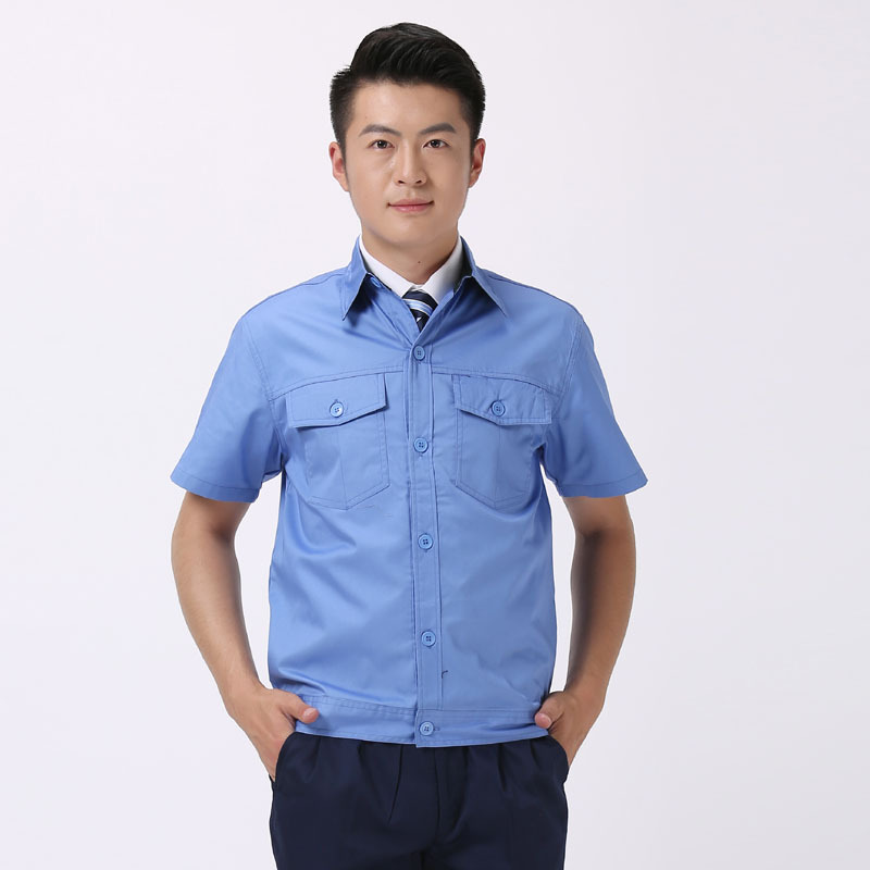 夏季薄款长袖工作服套装男蓝色劳保服工厂车间厂服上衣女夏天短袖