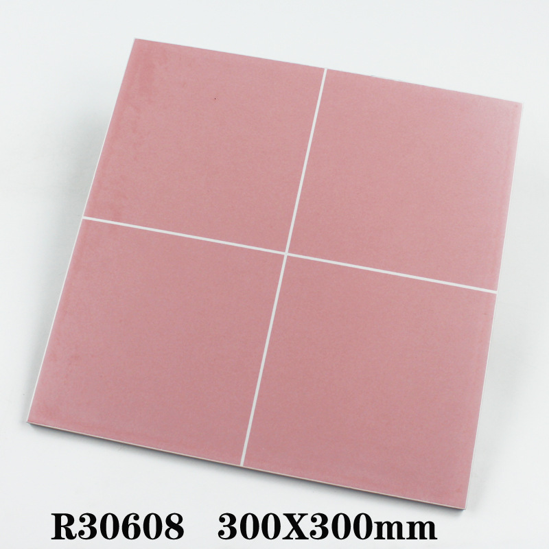 粉红色格子防滑地板砖女孩子浴室房间粉色墙砖地砖瓷砖