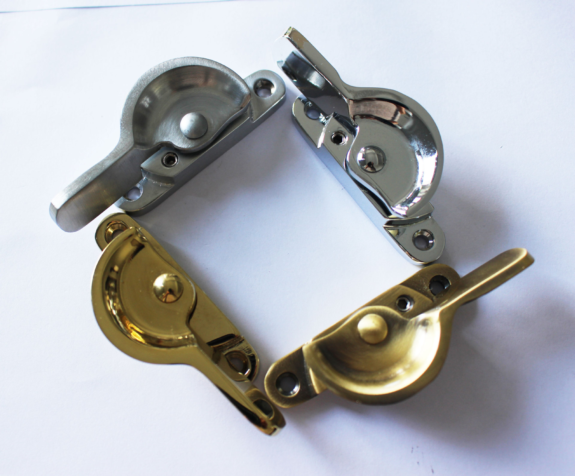 提拉窗五金配件全铜pvd电镀塑钢门窗月牙锁全铜盐动物雾测试