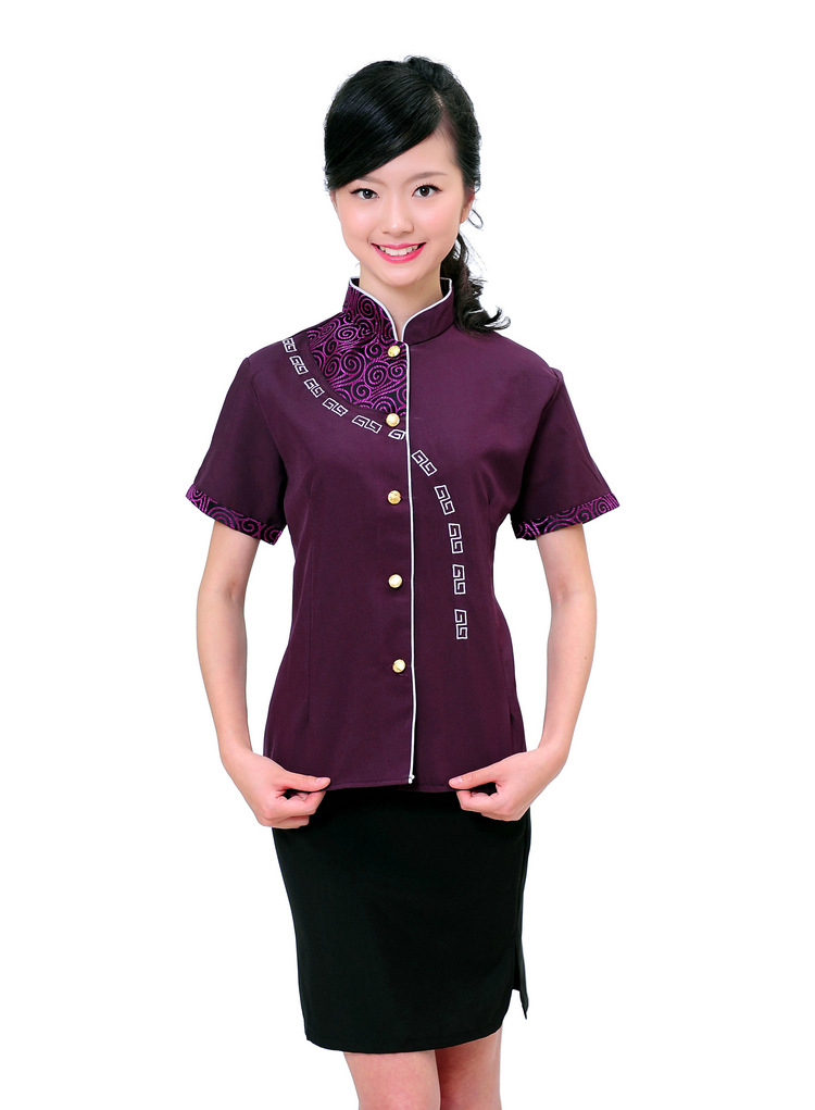 酒店工作服夏装女 餐厅服务员员工服装 星级餐饮茶楼制服短袖