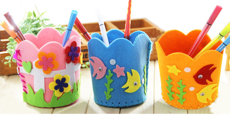 无纺布笔筒 儿童手工制作 立体diy幼儿园宝宝创意粘贴制作