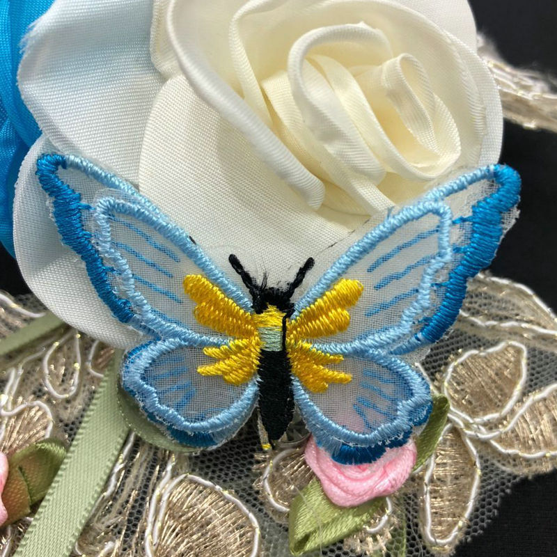 彩色双层蝴蝶现货服装辅料立体刺绣蝴蝶布贴蕾丝网纱蝴蝶布贴小号