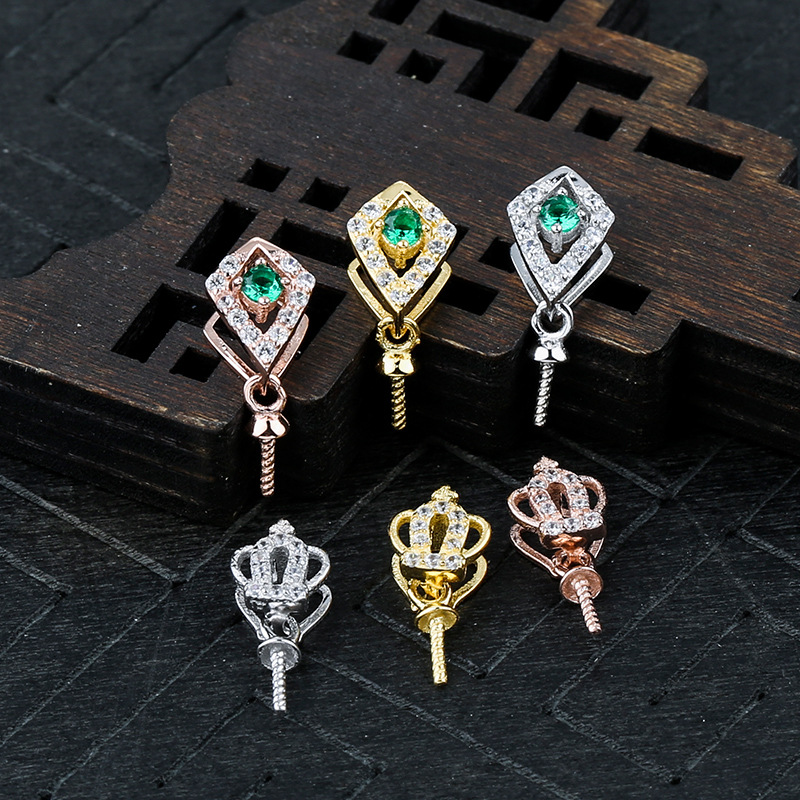 s925银扣头圆珠针扣翡翠蜜蜡琥珀仿珍珠玉坠扣头项链吊坠diy银扣