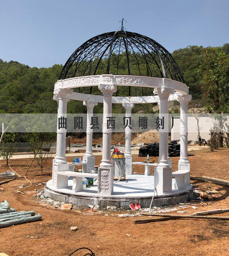 欧式石雕凉亭 工厂现货直销花岗岩景观亭子制作 手工雕刻石材亭子