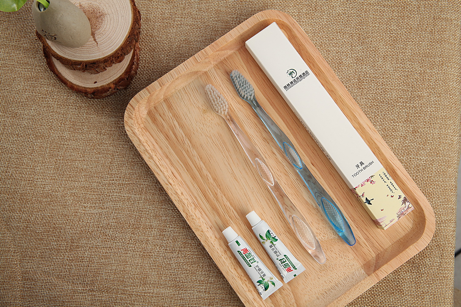 酒店一次性用品 宾馆客房软毛透明美女牙刷洗漱套装定制厂家批发