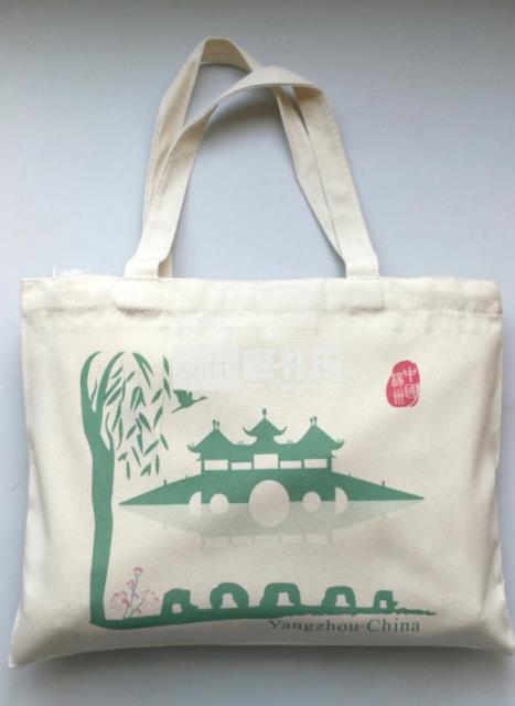 扬州五亭桥纯棉帆布包 风景点旅游纪念品 环保购物袋 可定制图案