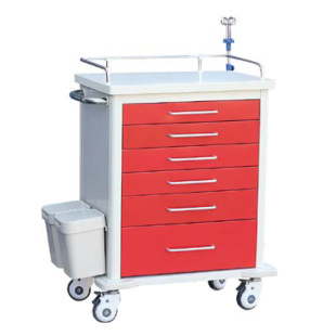 彩钢抢救车六抽屉红色多功能急救车医院用推车输液车小推送药车