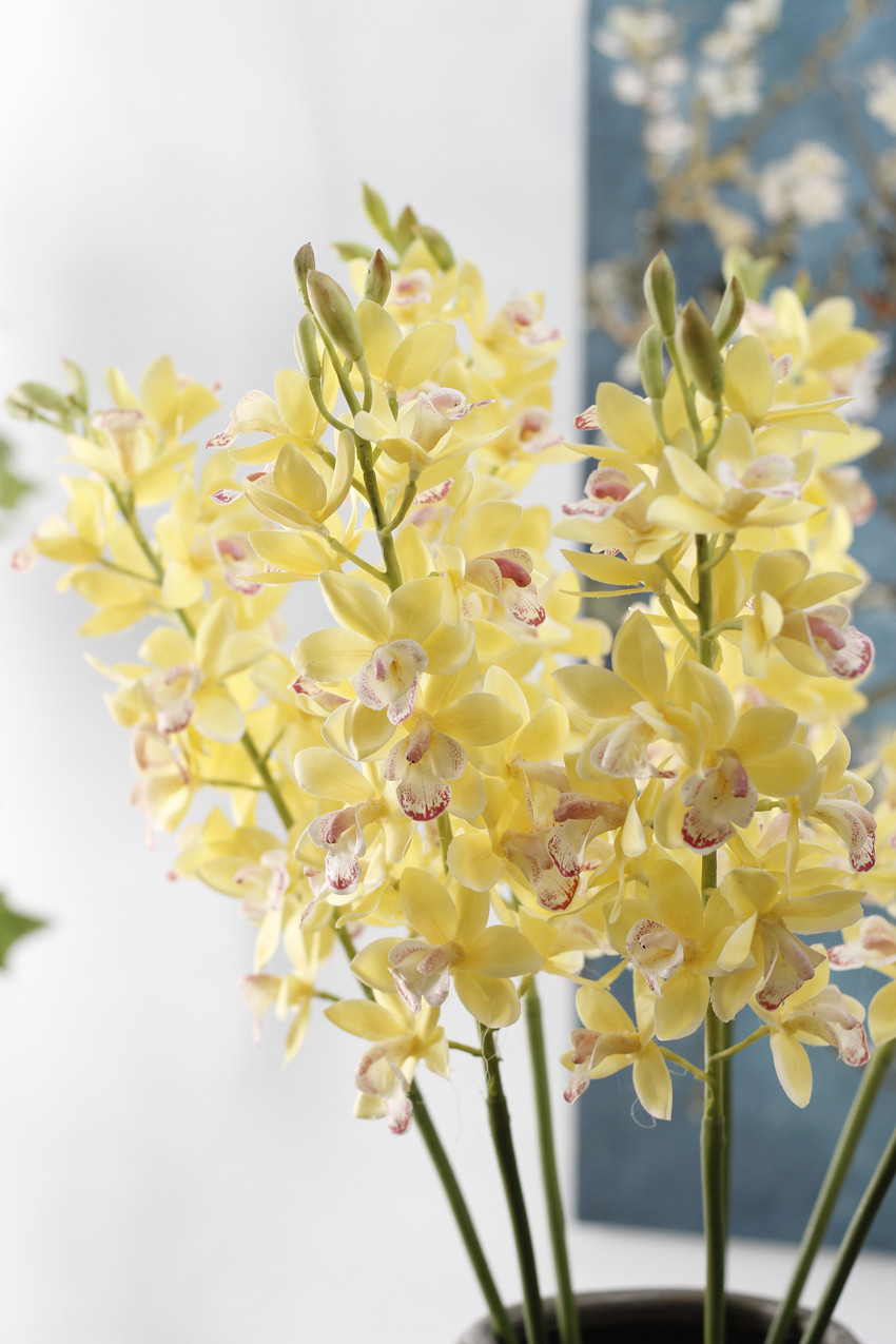 仿真花3d色绢布东亚兰 高档假花家居装饰