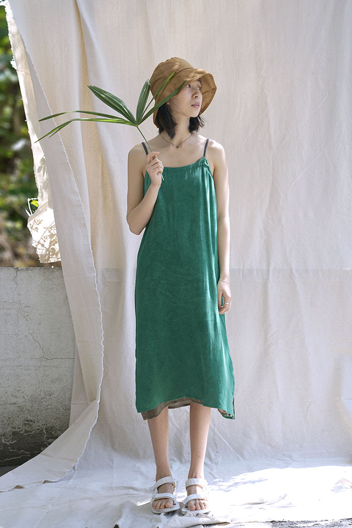 原创夏季天丝棉脏染吊带连身裙 宽松打底长款吊带背心d1890