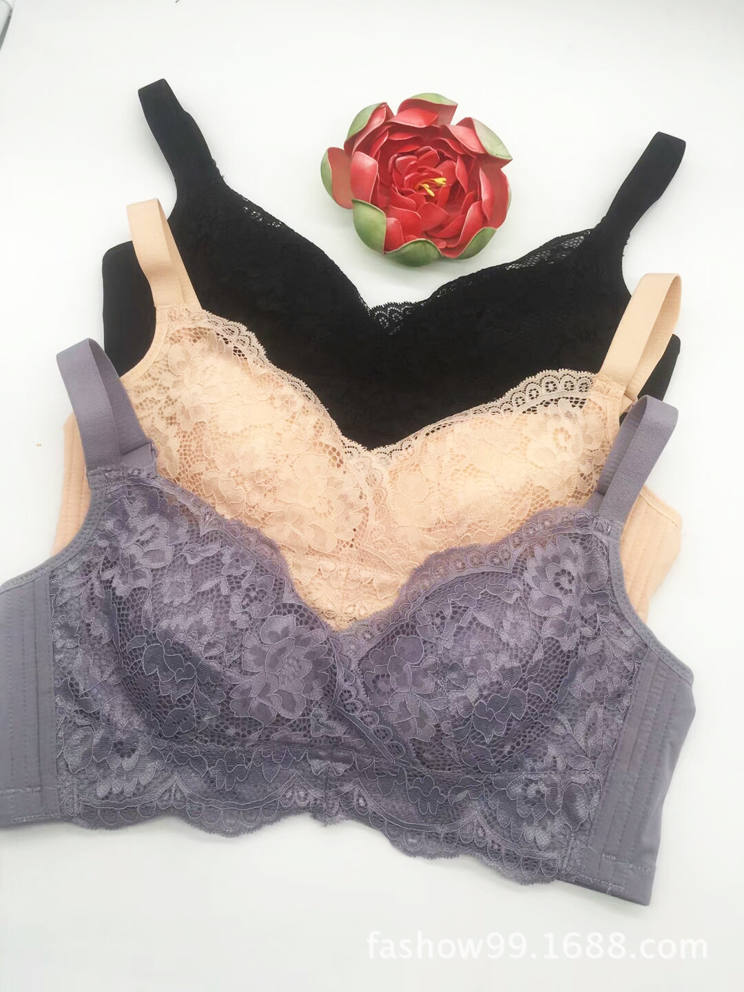 蕾丝无钢圈薄杯大码聚拢文胸夏季清爽透气内衣批发盐步