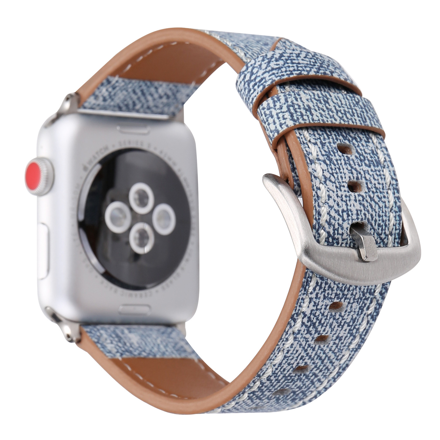 适用苹果手表表带apple watch4新款牛仔纹真皮表带iwatch真皮表带