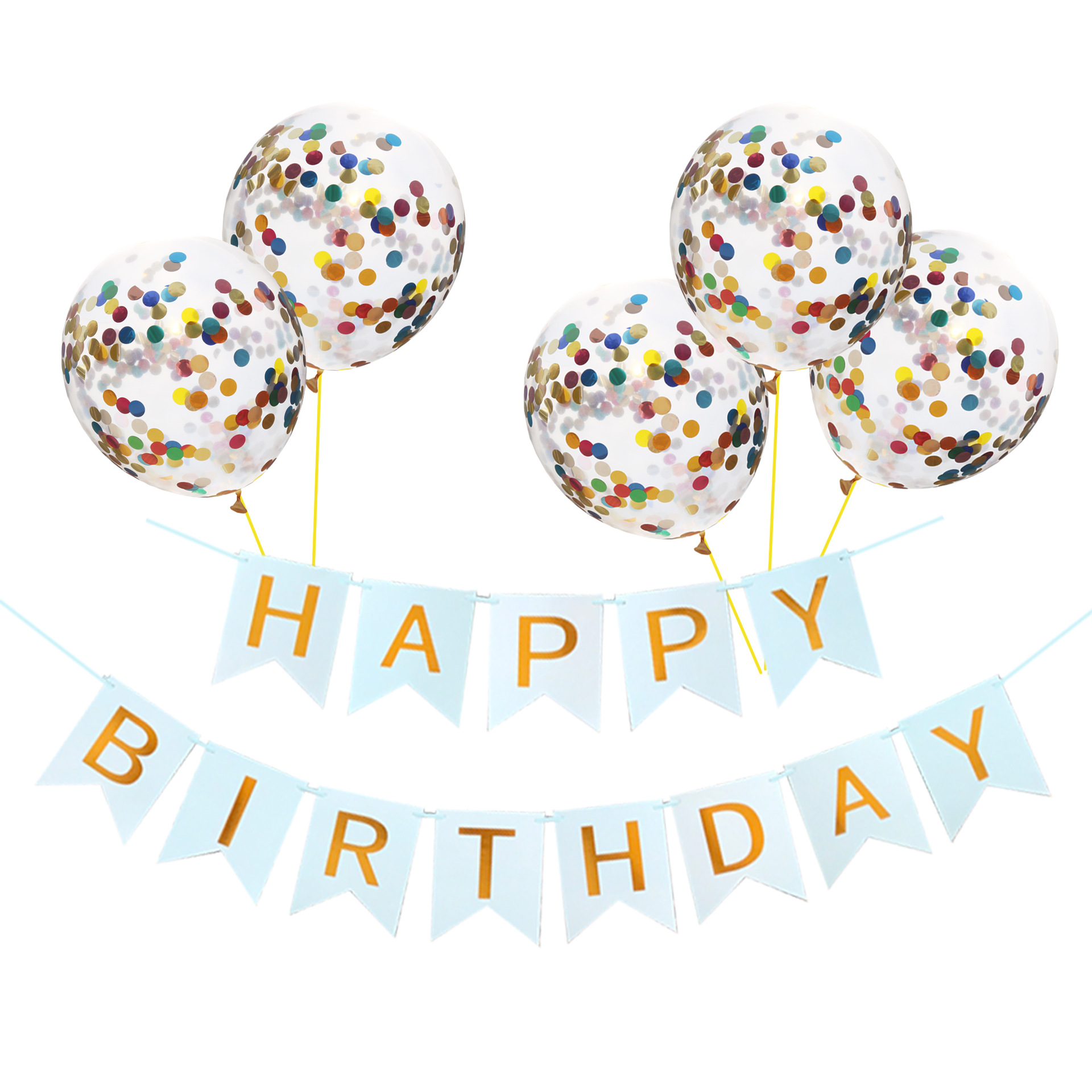 生日快乐套餐跨境happy birthday烫金鱼尾拉旗亮片气球套装组合