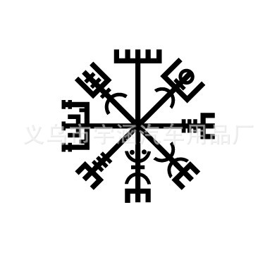 外贸新款维京符号vegvisir车贴字母咒语北欧神话维京符号图案车贴