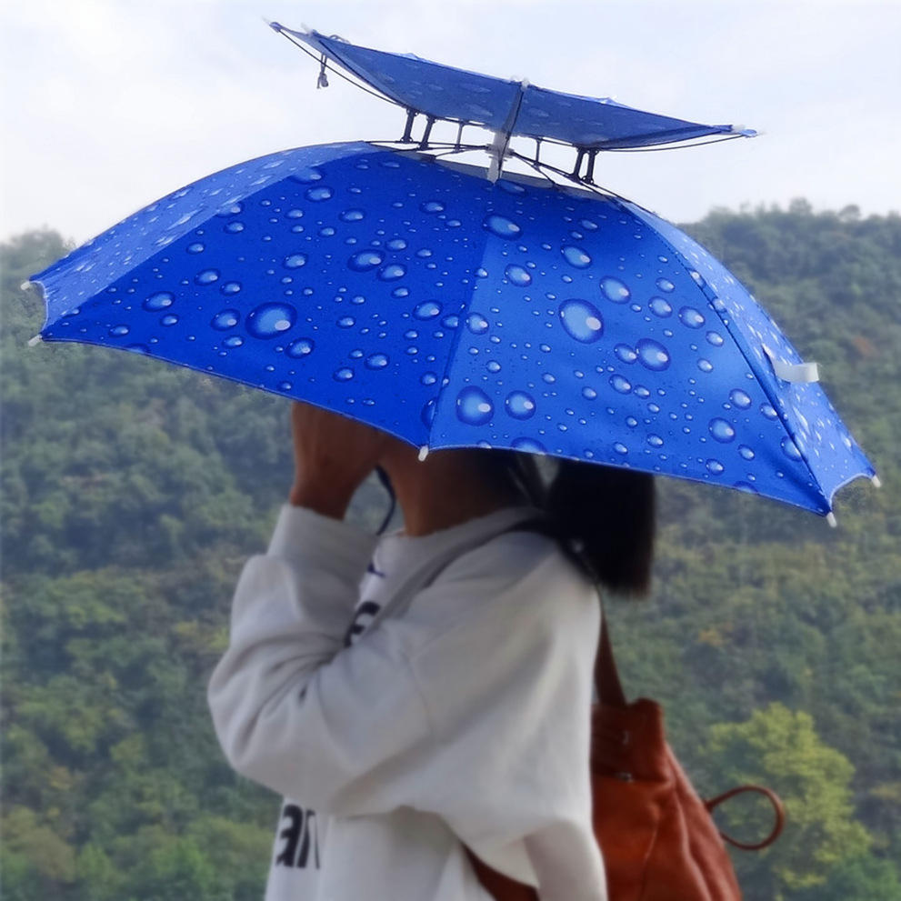 厂家直批玻璃纤维头戴钓鱼伞银胶户外渔具垂钓遮阳采茶帽钓友头伞