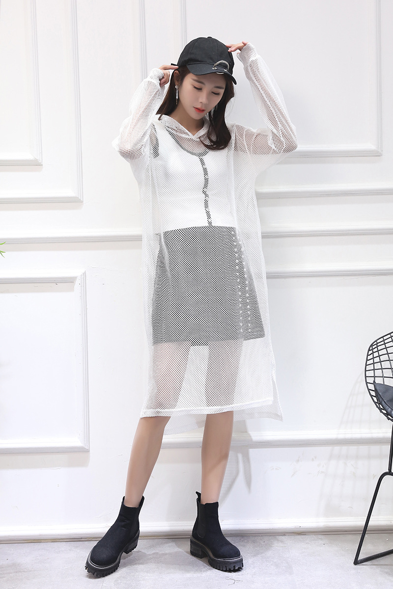 春夏外穿防晒连衣裙女长袖网状镂空网格罩衫连帽透视薄款渔网上衣