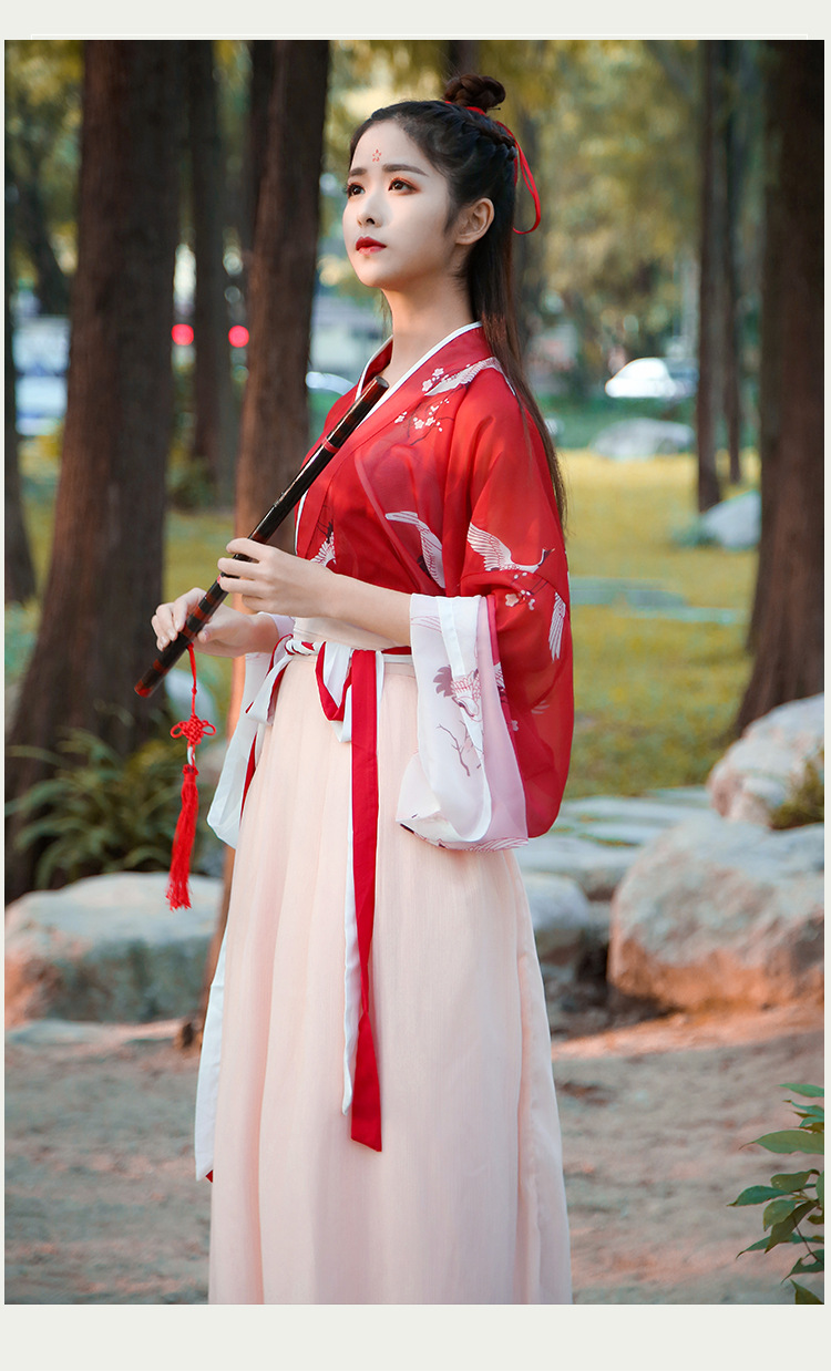 汉服女仙鹤中国风夏齐腰襦裙飘逸古风传统古装广袖大袖衫超仙服装