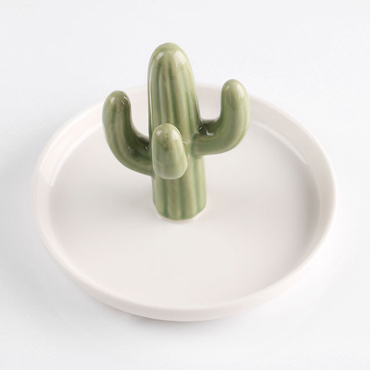 Wholesale Golden Cactus Ceramic Ring Setting Jewelry Tray Desktop Tray Decorative Ornaments Crafts