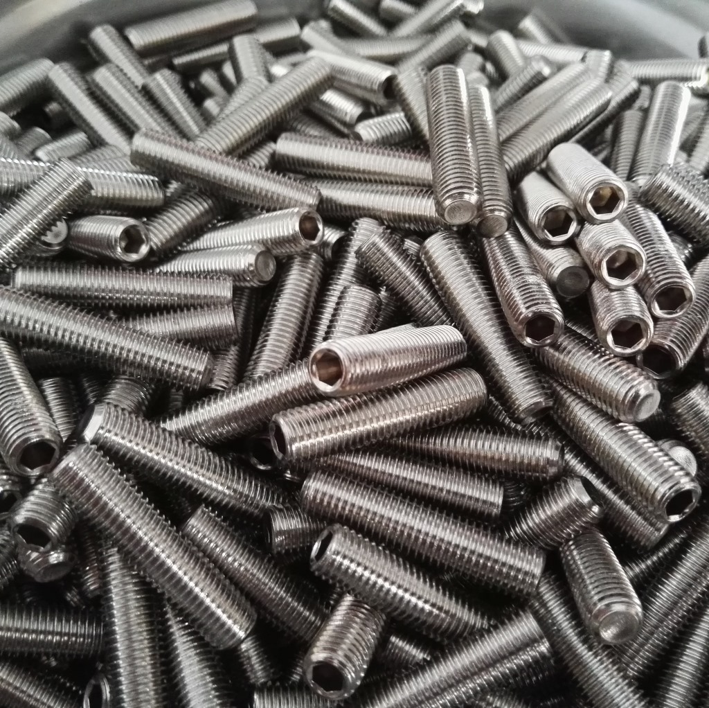 304不锈钢美制细牙内六角平端止付机米顶丝 din913 5/16-24*34