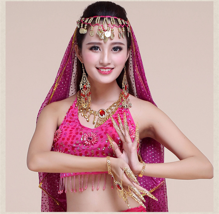 肚皮舞服装上衣新款胸衣肚皮舞珠绣文胸练习服上衣带胸垫亮片绑带