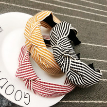 B270-3拼色系列条纹编织个性韩版打结发箍 甜美气质宽头箍发饰