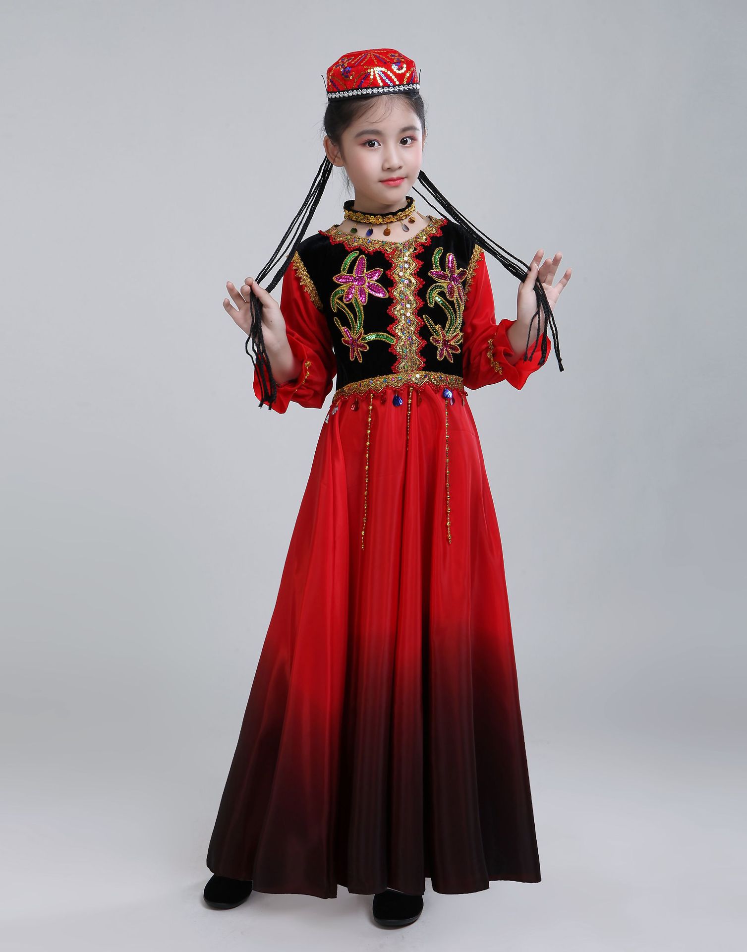 新疆舞儿童舞蹈演出服女童新款民族舞演出服维吾尔族舞台服装少儿