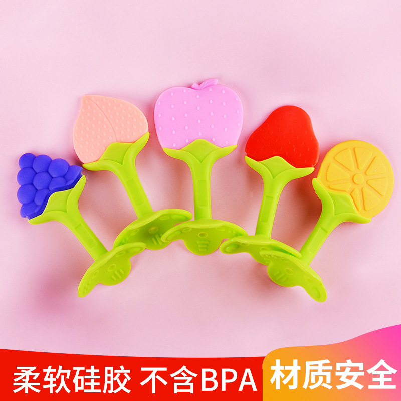 Wholesale Silicone Baby Gums Fruit Shape Teether Newborn Two-Color Three-Dimensional Teether Molar Rod with Box