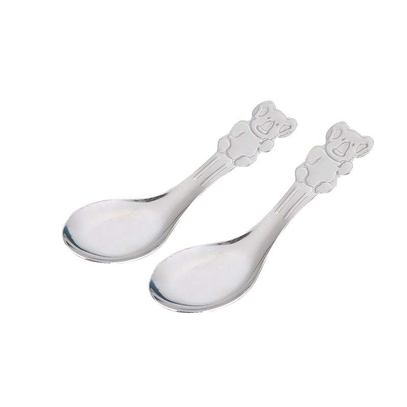 Household Bear Handle Stainless Steel Children's Spoon Eating Spoon Canteen Cartoon Stainless Steel Chinese Flat-Bottom Spoon Soup Spoon