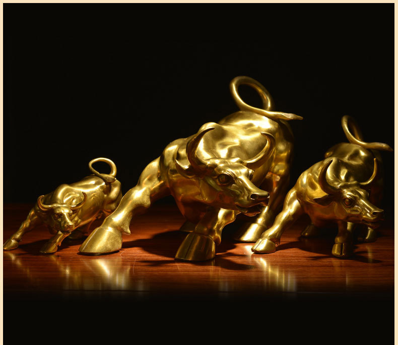 开光纯铜华尔街旺市金牛股市炒股办公桌发财牛风水摆件金属工艺品