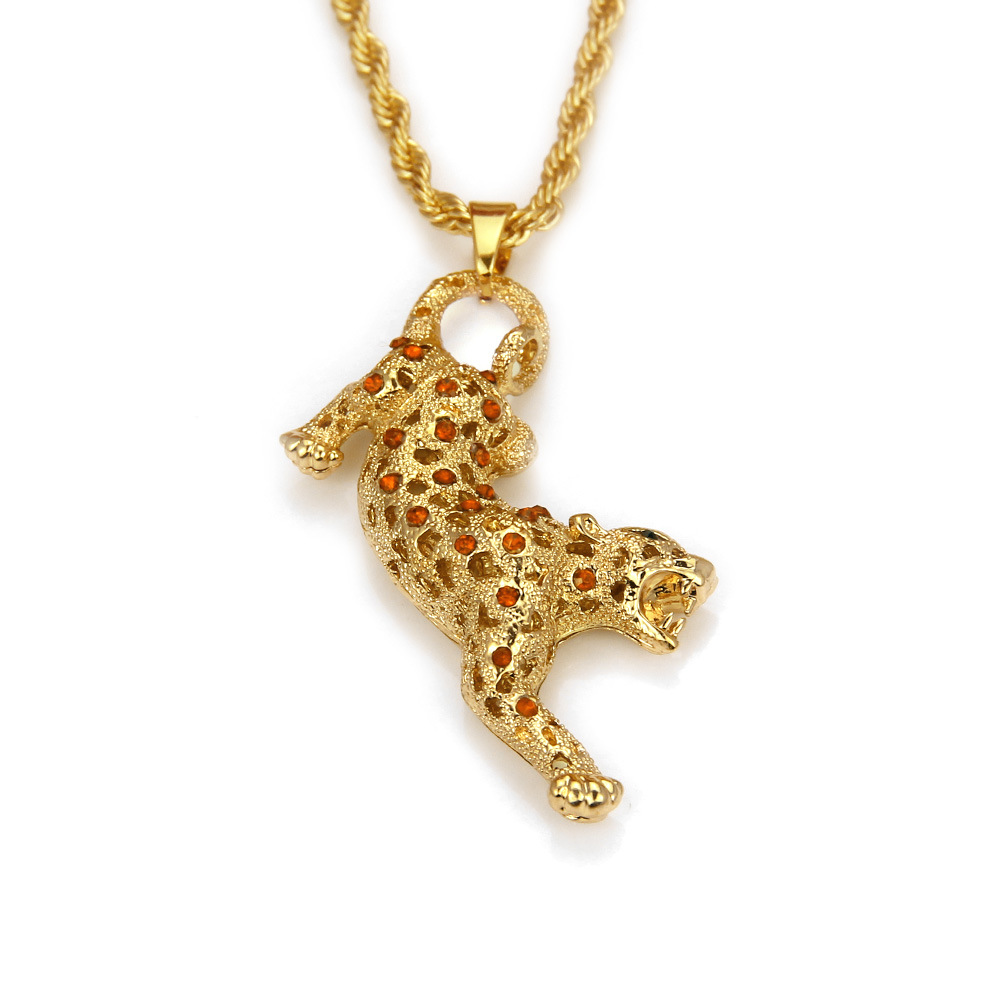 2018新款镂空镶钻豹子吊坠 男士夜店夸张项坠挂件 厂家一件代发