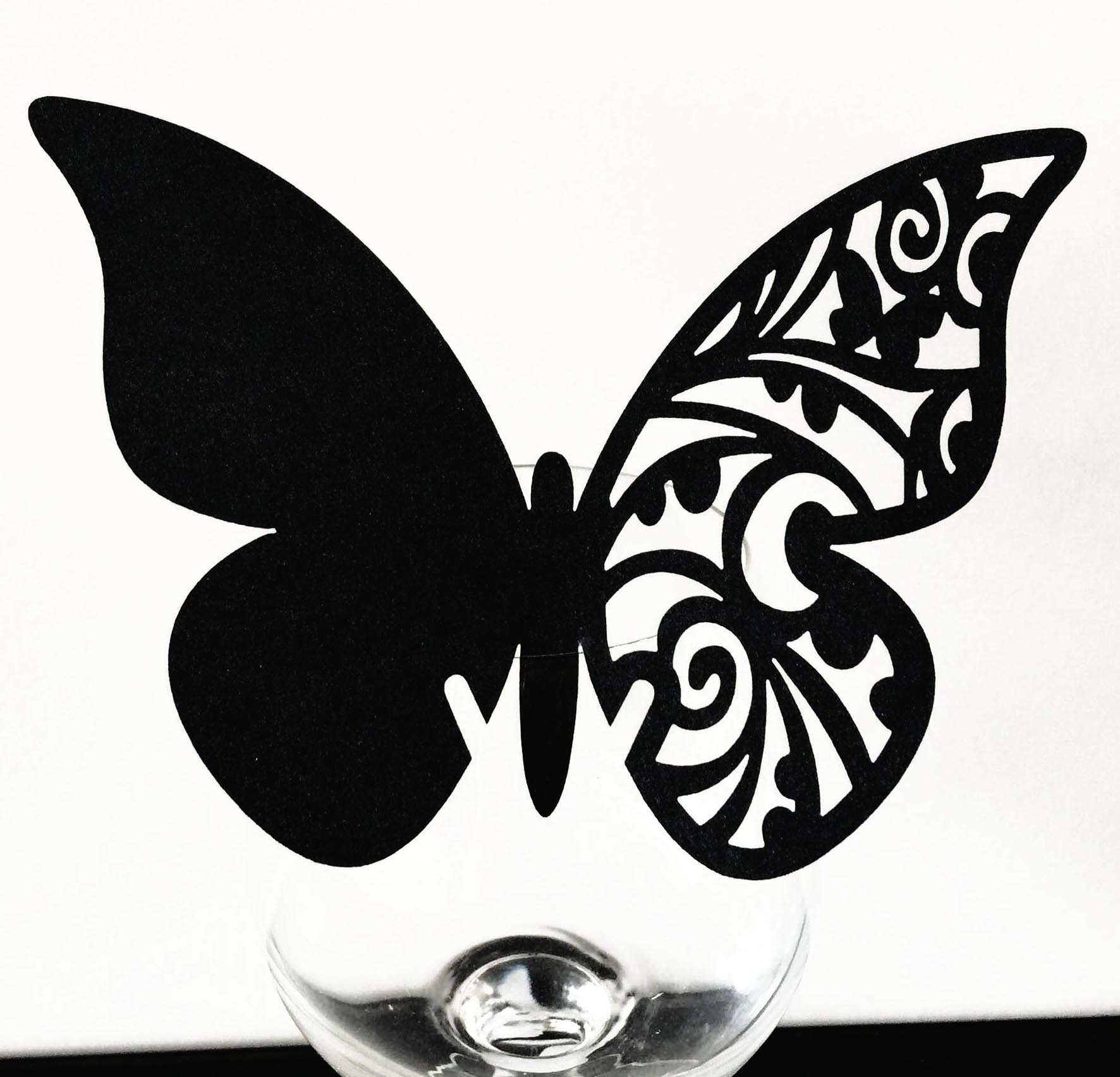 墙贴 激光镂空 蝴蝶杯卡 结婚场景装饰席位卡片 姓名插卡定制