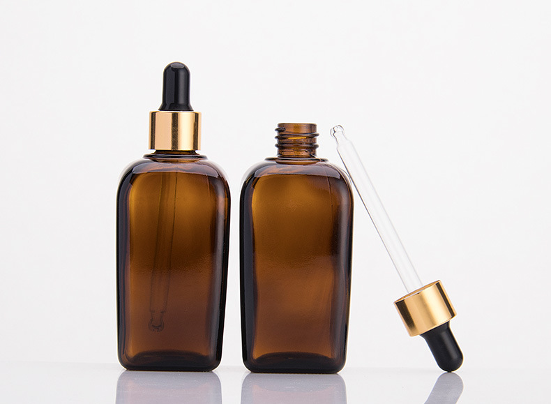 现货公用100ml棕色方形精油瓶 金色喷雾玻璃瓶 50ml滴管分装瓶