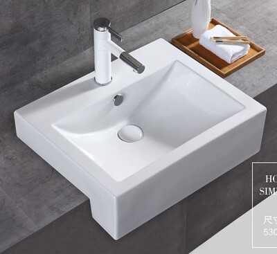 惠达半挂台盆小型洗脸盆陶瓷方形半埋式洗手盆面盆半嵌入式洗脸池