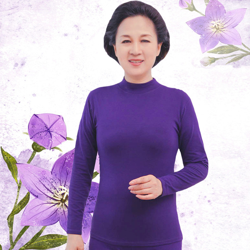 女士纯棉秋衣单件女中高领中厚中老年棉毛衫圆领保暖内衣全棉上衣