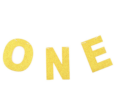 1岁生日派对装饰拉旗 one 字母婴儿金葱纸生日周岁横幅