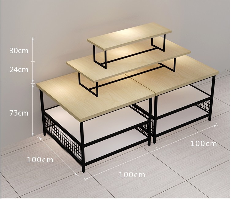 三层高低流水台 木质陈列促销台