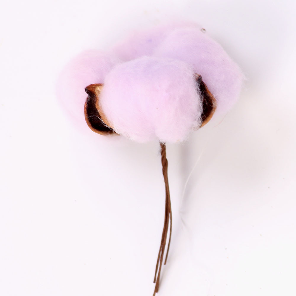 彩色棉花花朵带杆花束圣诞节装饰摆设拍摄道具木棉花圣诞礼物批发