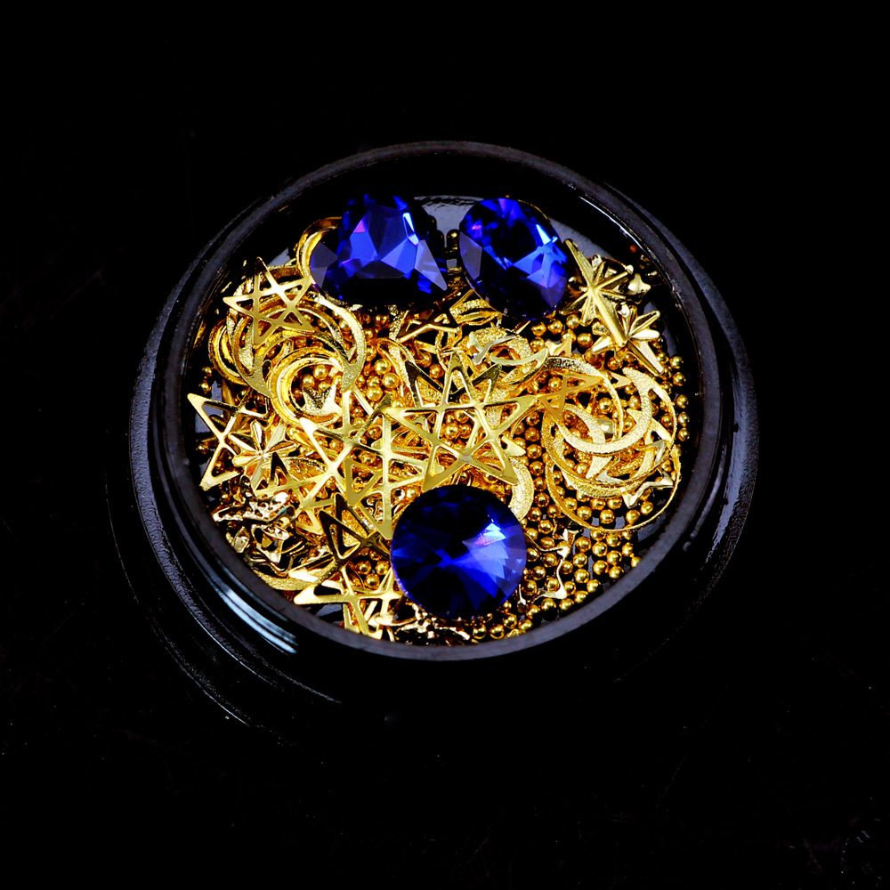 优都跨境美甲饰品4cm黑盒幻彩尖底钻 小钢珠 星月宝石圈混6款可选