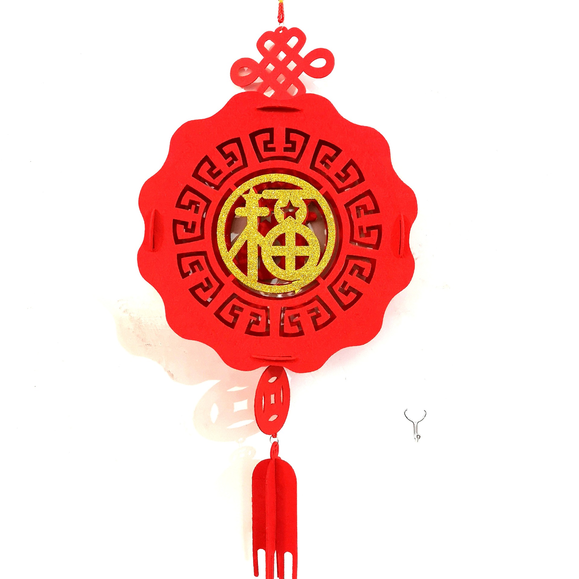 无纺布红灯笼挂饰新年元旦商场开业装饰室内福字贴金diy双层挂件