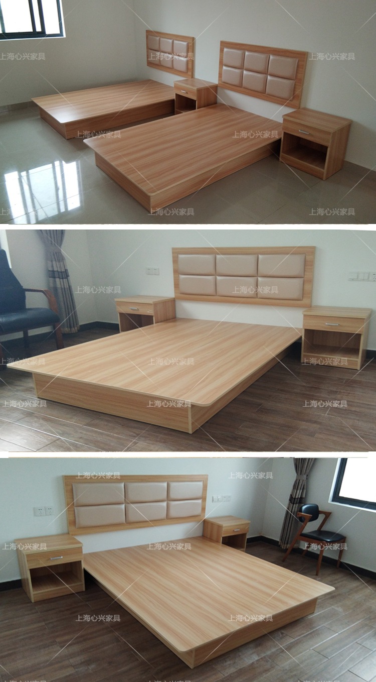 假日酒店宾馆家具板式床全套定制标间床靠软包民宿床架床头柜简约