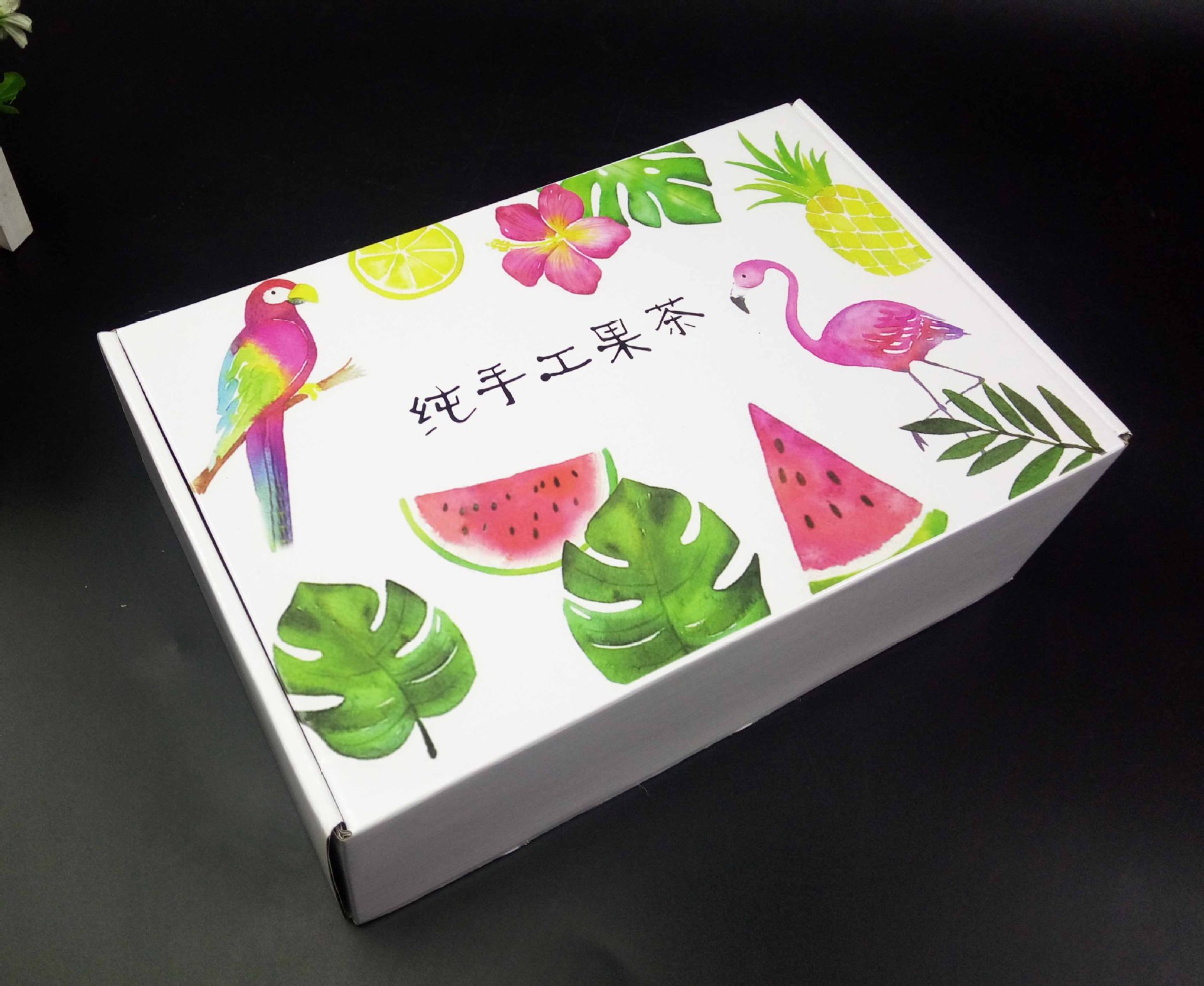 现货彩色果茶包装盒火烈鸟飞机盒定做彩盒花果茶礼盒手提礼品盒