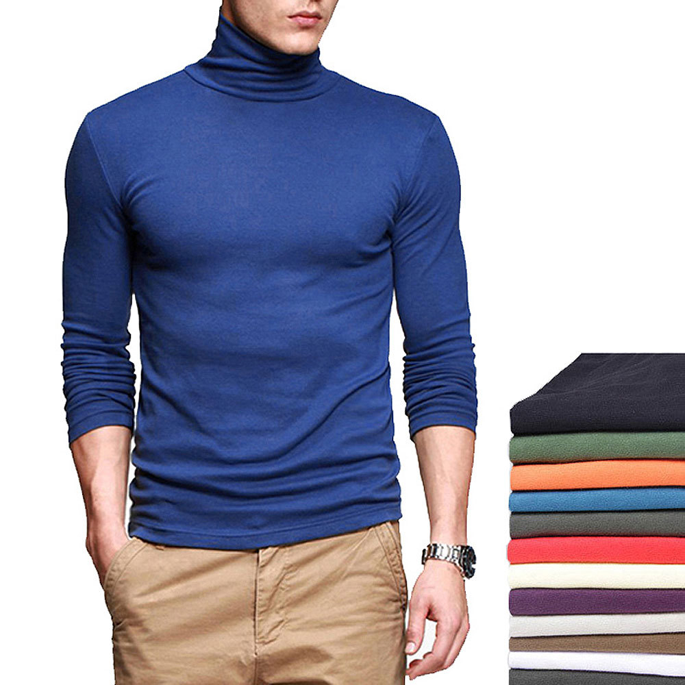 秋冬装新款男式高领体恤纯色修身长袖t恤批发打底衫汗衫一件代发