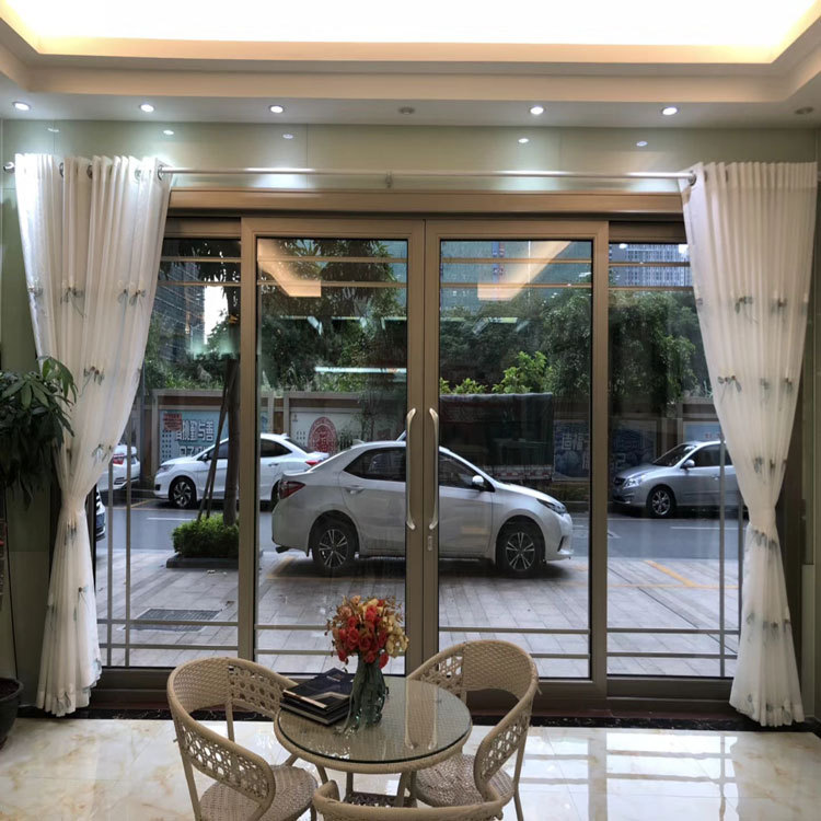 深圳定制跨境门窗香槟色断桥推拉门隔音中空玻璃铝合金推拉门