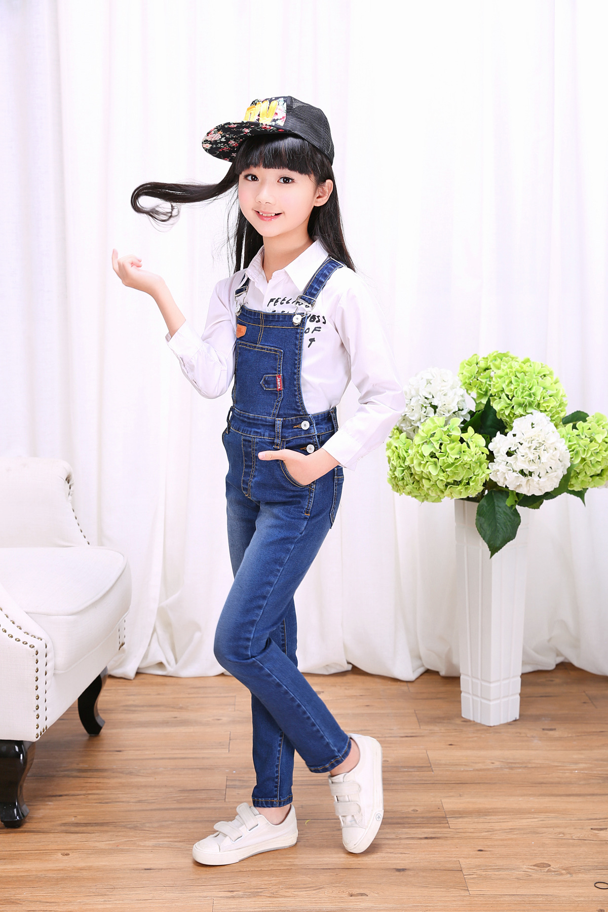 童装女童牛仔背带裤2019春秋款中大童修身小脚学生吊带长裤