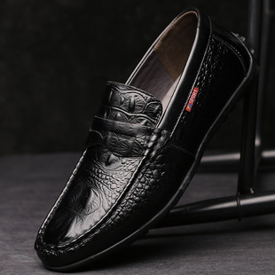 2018秋季男式皮鞋套脚真皮男单鞋豆豆鞋驾车鞋软底中老年爸爸鞋