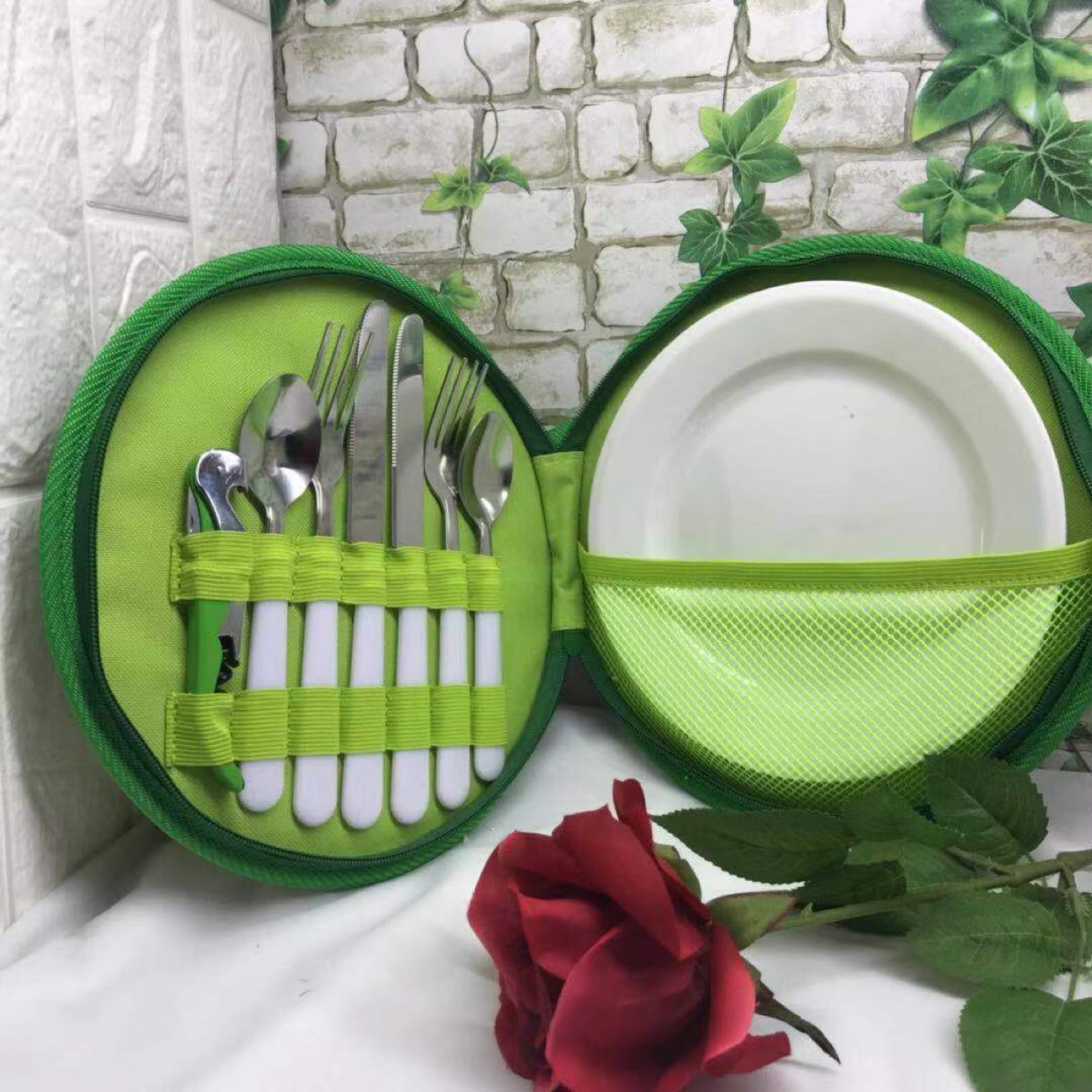 彩色印花牛津布户外餐具包组合西餐套装餐具包户外运动野餐包定制供应